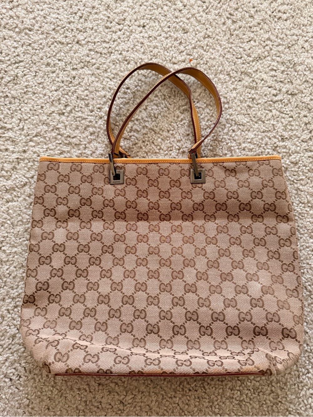 Gucci Brown Beige GG Canvas Tote with Tan Trim - Picture 8 of 10